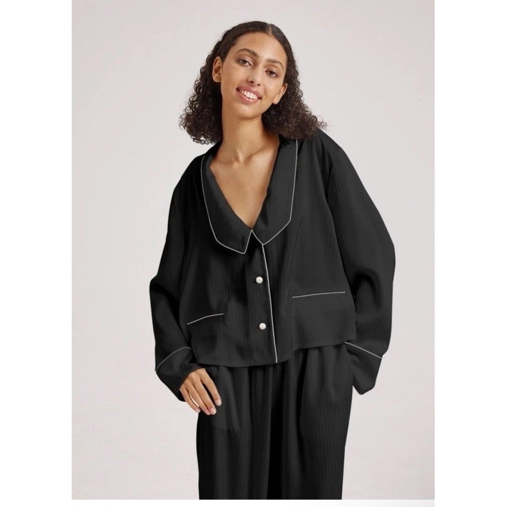 NAP Loungewear Women's‎ 2XL The Lazy Cat PJ Top Black w/white piping